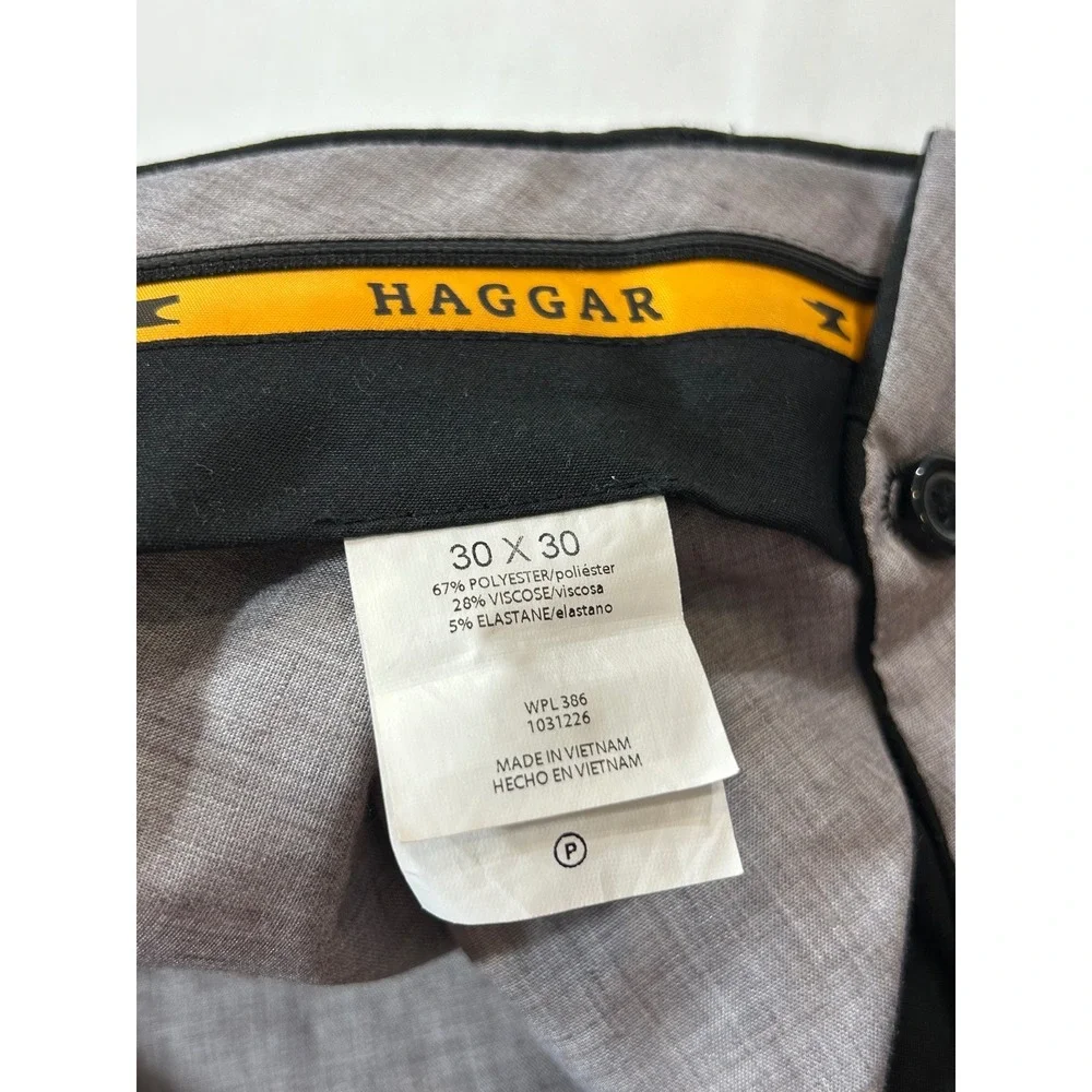 Haggar Mens Slim Fit Dress Pants Black Flat Front Trousers 30x30